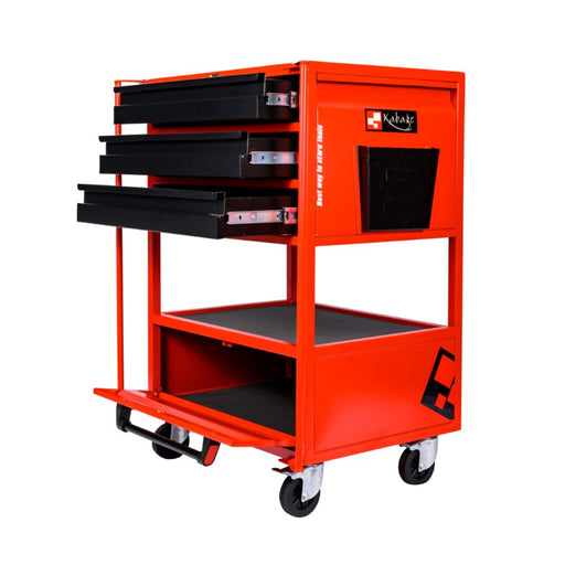 Kabage 3DTTC150RB 3 Drawer Tool Trolley with Cabinet 150kg Capacity Red Colour