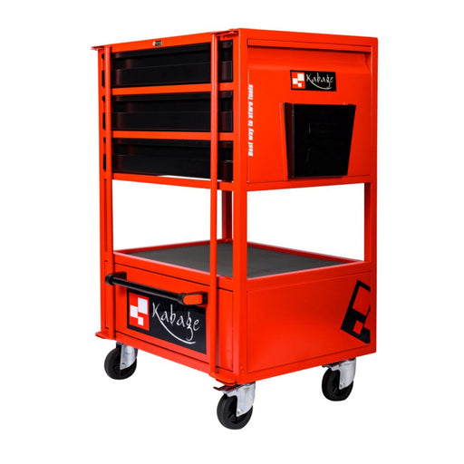 Kabage 3DTTC150RB 3 Drawer Tool Trolley with Cabinet 150kg Capacity Red Colour