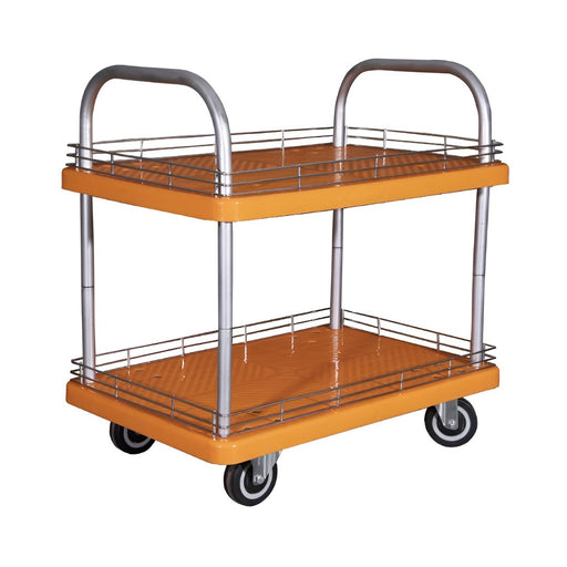 SRP 2LPPTB300PU 2 Layer Plastic Platform Trolley with Border 300kg Capacity with PU Wheels
